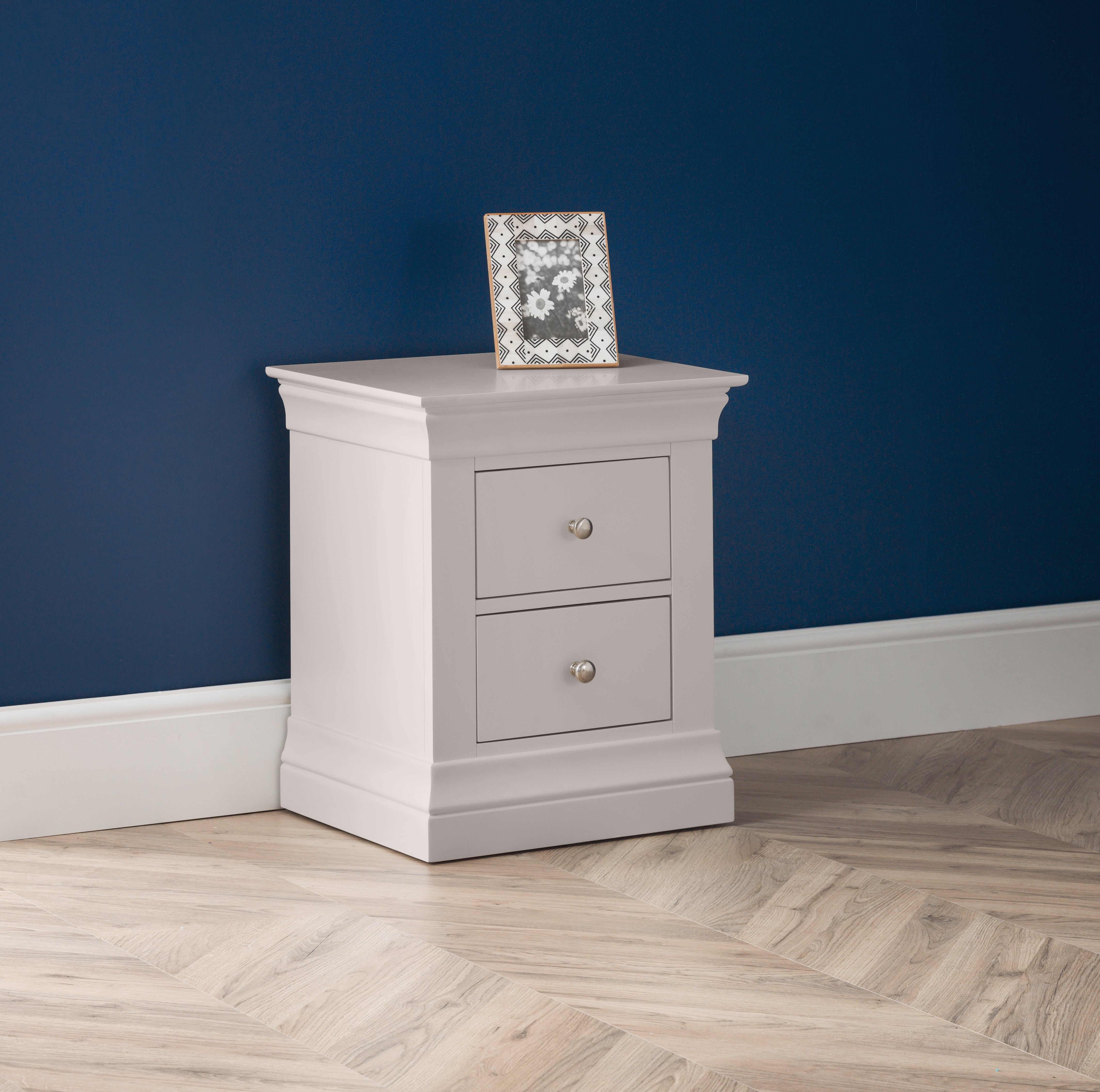 Fidel Light Grey Wood Bedside Table | 2 Drawers